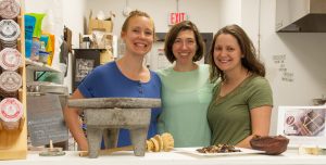 Partners of Laughing Gull Chocolates, left to right, Allison Zukoski, 34, of Rochester, Founder and Chief Chocolatier Lindsay Tarnoff, 35 of Rochester and Karla Boyle, 28 of Henrietta.