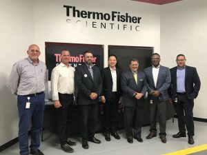 Left to Right- Eric Urbanek, Production Manager Kirk Pittman, Production Manager Shawn LaBarge, Director, Rochester Site Leader, Siqi Tan VP/GM Laboratory Plastics Essentials, US Representative Joe Morelle, Fred Lowery, Sr VP and President Life Sciences Solutions Group and Laboratory Products, Manny Tavarez, VP LPE Global Operations. Not pictured: Product Managers: Anne Smith, Stephanie Carter, Jen Wheelock