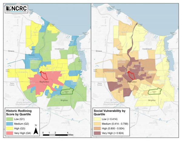 Social vulnerability in Rochester in relation to redlining. (Provided)