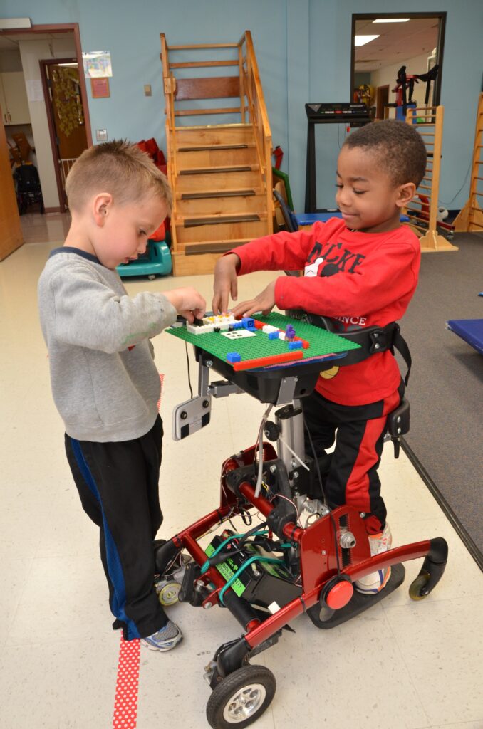 A pediatric stander used at CP Rochester, an Al Sigl member agency, with a prototype kit that allows parents and therapists to modify and motorize the device for children with Cerebral Palsy. (Photo provided by Al Sigl)