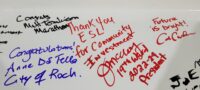 Signatures from a beam signing event held at the construction site for ESL Federal Credit Union's new branch location at 835 West Main St. (Photo courtesy of ESL)