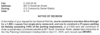 The city of Rochester Planning Commission unanimously denied special permits for a quick-serve restaurant on South Goodman Street, ruling a drive-thru was no appropriate or prudent for the neighborhood. (Screen shot of Planning Commission's Notice of Decision cover letter)