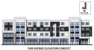 A conceptual plan for an apartment proposal for Fair Avenue in Henrietta. (Rendering from documents submitted to the town of Henrietta)
