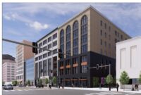 Architect's rendering of the Gateway Building on Main St. in Rochester, part of the ongoing Main Street revitalization project, shows a design that more closely resembles the building’s original look. (Rendering provided by SWBR)