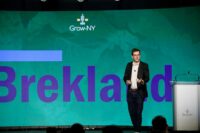 Eric Bellefroid, founder and CEO of Brekland, made his pitch at the Grow-NY Summit. Brekland was named the $1 million grand prize winner. (Photo provided by Grow-NY)