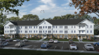 A rendering of one of the apartment buildings proposed for Delphi Housing Development, a 300-unit community along West Henrietta Road and Erie Station Road. (Rendering from application submitted to the town of Henrietta/created by James Fahy Design Associates)
