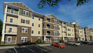 A rendering of the proposed Burgundy Basin apartments from 2025. (Rendering from documents submitted to the town of Perinton)