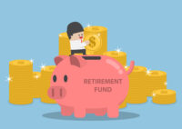 Businessman putting coin into piggy bank with word retirement fund, retirement plan concept by Depositphotos