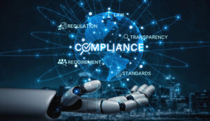 AI compliance illustration with robot arm by Depositphotos