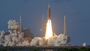 The SLS (Space Launch System) launches with the Artemis II crew aboard the Orion spacecraft on April 1 at NASA’s Kennedy Space Center in Florida. (Photo Credit: NASA/Bill Ingalls)