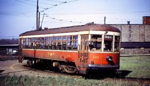 The Rochester Transit Corp. Car 60 at General Motors loop in 1956. (Photo Credit: Rochester & Genesee Valley Railroad Museum)