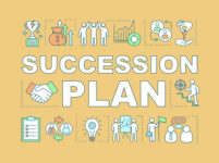 Succession plan word concepts banner. Duties transfer. Recruiting. Career growth. Business strategy. Presentation, website. Isolated lettering typography idea, linear icon. Vector outline illustration by Depositphotos