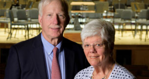 RIT Board of Trustees member Jeff Harris and College of Liberal Arts National Council chair Joyce Pratt have made a $24 million commitment to the university, as the couple’s lifetime giving now surpasses $30 million. (Photo courtesy of RIT)