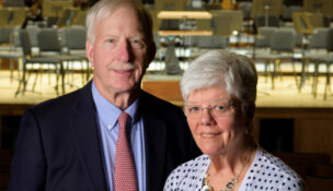 RIT Board of Trustees member Jeff Harris and College of Liberal Arts National Council chair Joyce Pratt have made a $24 million commitment to the university, as the couple’s lifetime giving now surpasses $30 million. (Photo courtesy of RIT)