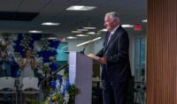 Tom Golisano spoke to the inaugural graduating class from the Golisano Institute for Business & Entrepreneurship last August. (Photo provided by the Golisano Institute for Business & Entrepreneurship)