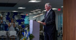 Tom Golisano spoke to the inaugural graduating class from the Golisano Institute for Business & Entrepreneurship last August. (Photo provided by the Golisano Institute for Business & Entrepreneurship)