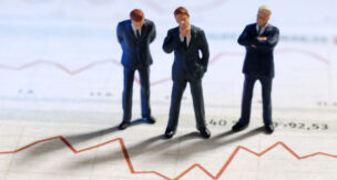 illustration of businessmen looking at line chart by Depositphotos