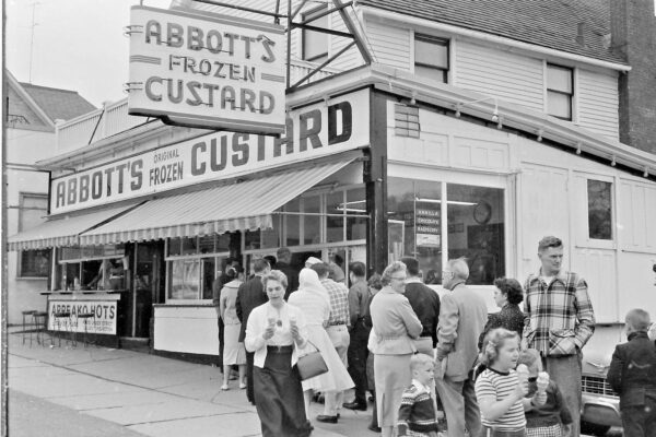 A vintage photo of customers lining up for frozen custard from Abbott's Lake Avenue location. (Photo provided by Abbott's Frozen Custard)
