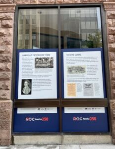 Window decals celebrating Rochester's history as part of America 250 were a collaborative effort between the Rochester Downtown Development Corp., Rochester & Monroe County History and Visit Rochester. (Photo provided by Rochester Downtown Development Corp.)