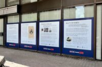 First Federal Plaza on East Main Street is one of three buildings in downtown Rochester displaying historical window decals as part of America 250. (Photo provided by Rochester Downtown Development Corp.)